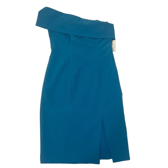 NWT Eliza J Blue One Shoulder Asymmetrical Event Party Cocktail  Sheath Dress 12 - Picture 8 of 14